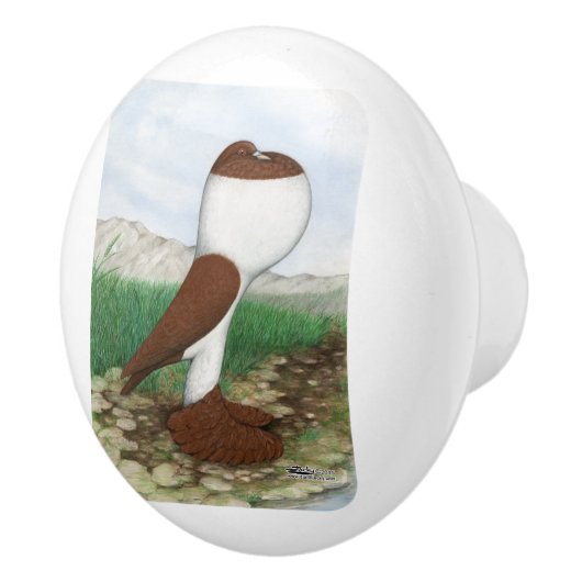 Pouter Pigeon Red Hana Keramische Knop (Rechts)