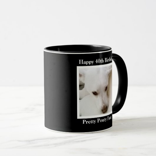 Pouty Face Cute Dog 40th Birthday Black Mok (Voorkant rechts)