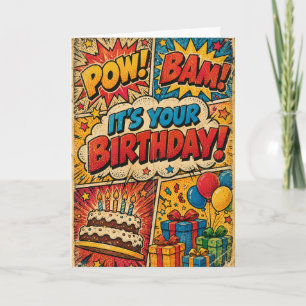 POW! BAM! Het is je verjaardag! Stripboek Kinder Kaart