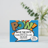 POW Bewaar de datum Fun Retro Comic Book Pop Art Aankondigingskaart (Staand voorkant)