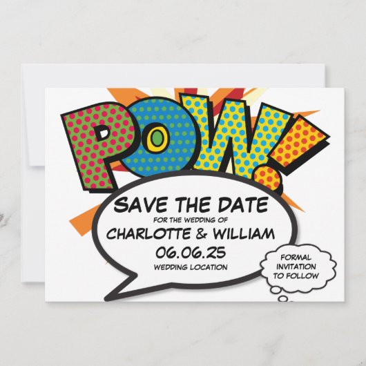 POW Bewaar de datum Fun Retro Comic Book Pop Art Kaart (Voorkant)