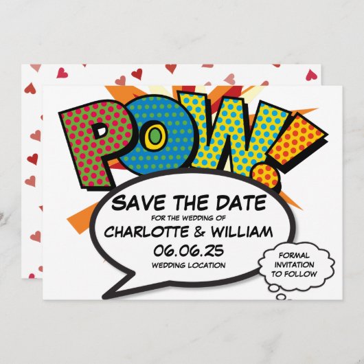 POW Bewaar de datum Fun Retro Comic Book Pop Art Kaart (Voorkant / Achterkant)