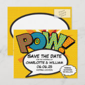 POW Bewaar de datum Leuke Retro Strip Pop Art Aankondigingskaart (Voorkant / Achterkant)