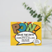POW Bewaar de datum Leuke Retro Strip Pop Art Aankondigingskaart (Staand voorkant)