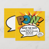 POW Bewaar de datum Leuke Retro Strip Pop Art Save The Date (Voorkant / Achterkant)