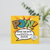 POW Bewaar de datum Leuke Retro Strip Pop Art Save The Date (Staand voorkant)