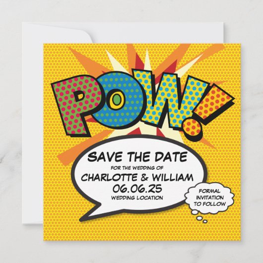 POW Bewaar de datum Leuke Retro Strip Pop Art Save The Date (Voorkant)