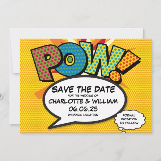 POW Bewaar de datum Leuke Retro Strip Pop Art Save The Date (Voorkant)