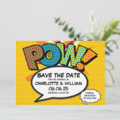POW Bewaar de datum Leuke Retro Strip Pop Art Save The Date (Staand voorkant)