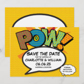 POW Bewaar de datum Leuke Retro Strip Pop Art Save The Date (Voorkant / Achterkant)