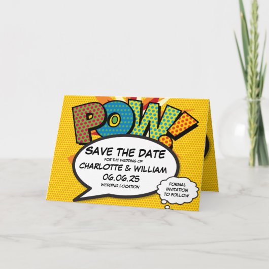 POW Bewaar de Datum Pret Retro Strip Pop Art Aankondiging (Voorkant)