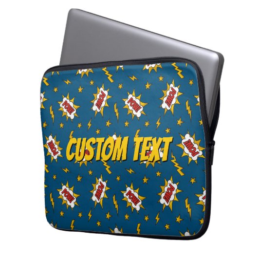 Pow Comic Sound Effect Pattern Laptop Sleeve (Voorkant Links)