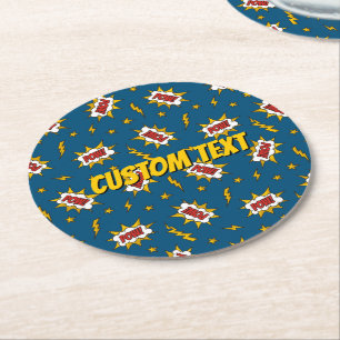 Pow Comic Sound Effect Pattern Ronde Kartonnen Onderzetter