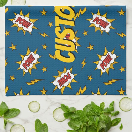 Pow Comic Sound Effect Pattern Theedoek (Gevouwen)