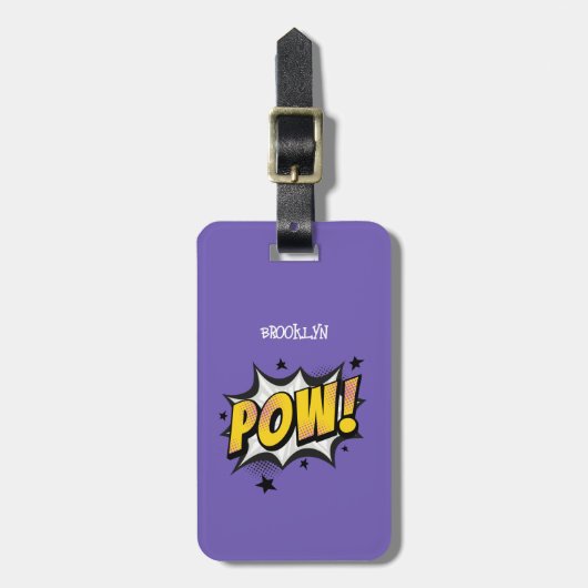 Pow fun pop art stripstijl typografie callout bagagelabel (Voorkant verticaal)