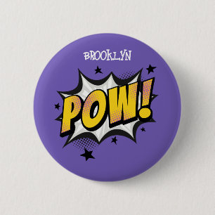 Pow fun pop art stripstijl typografie callout ronde button 5,7 cm