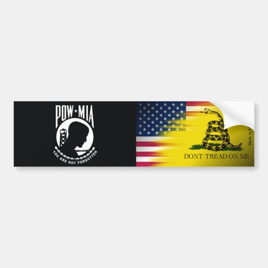 POW MIA, Amerikaanse en Gadsden Flag Bumpersticker (Voorkant)