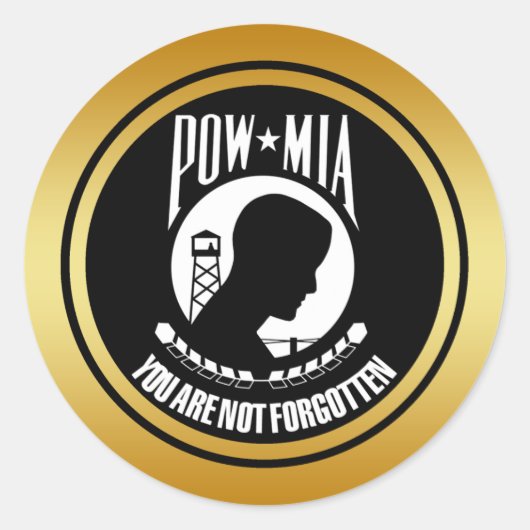 POW MIA - GOLD LIJST RONDE STICKER (Voorkant)