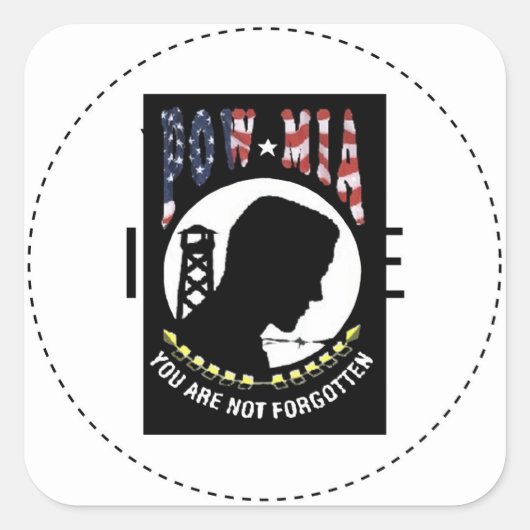 POW/MIA VIERKANTE STICKER (Voorkant)