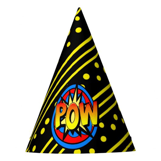 Pow Pop Art Cartoon Superpower Birthday Pet Feesthoedjes (Voorkant)