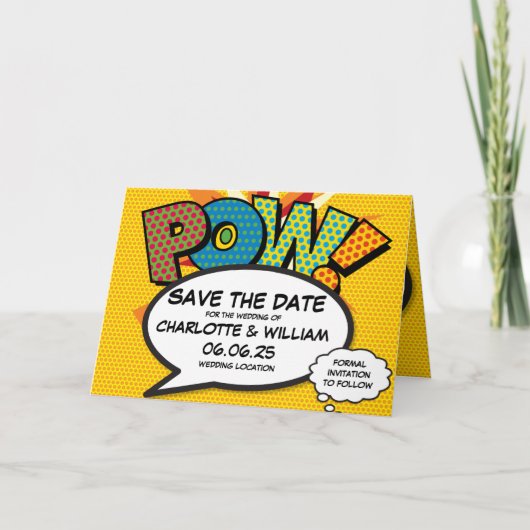 POW Save the Date Fun Retro Comic Book Pop Art Aankondiging (Voorkant)