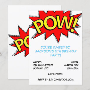 POW! Superheld Comic Book Birthday Party Sjabloon Kaart