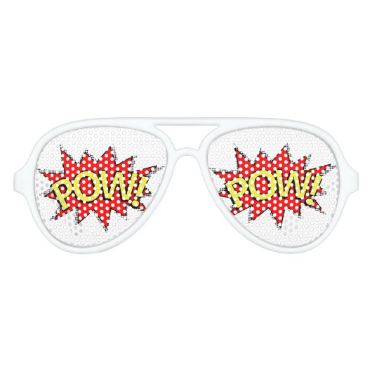 POW! - Superheld Comic Book Red/Yellow Bubble Aviator Zonnebril (Voorkant)