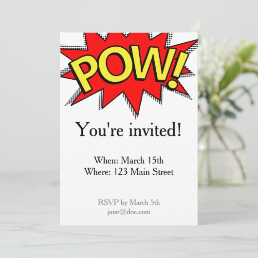 POW! - Superheld Comic Book Red/Yellow Bubble Kaart (Staand voorkant)