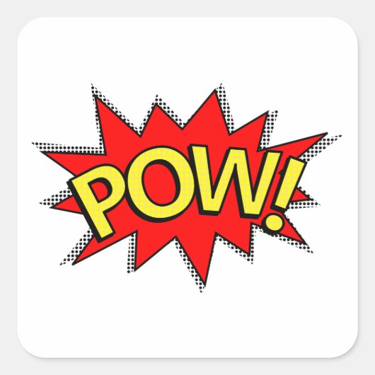 POW! - Superheld Comic Book Red/Yellow Bubble Vierkante Sticker (Voorkant)