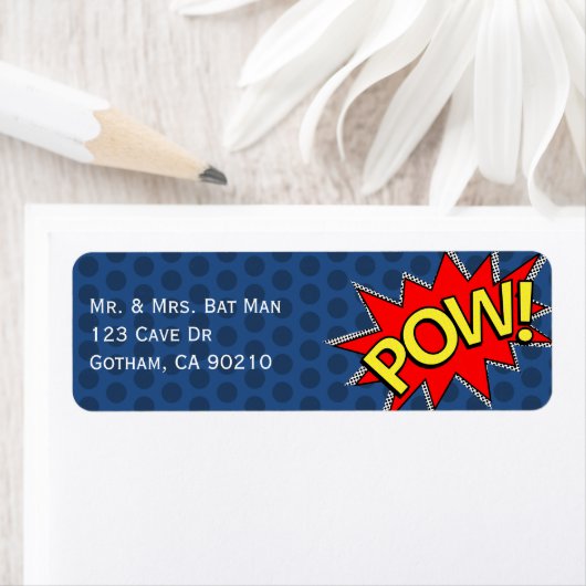 POW! - Superheld Comic Book Style Donkerblauw geot Etiket (Insitu)