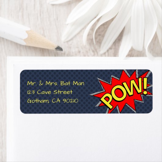 POW! - Superheld Comic Book Style Donkerblauw geot Etiket (Insitu)