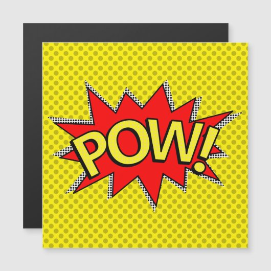 POW! Superheld Strips Boek Gele Magnetische Kaart Magnetische Uitnodiging (Voorkant / Achterkant)