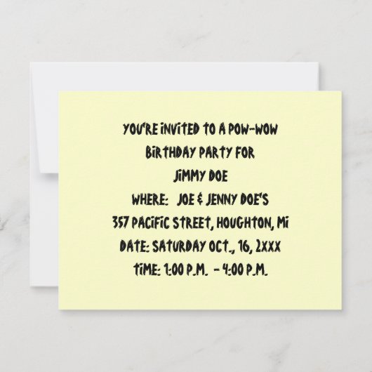 POW-WOW BIRTHDAY PARTY INVITATION ~ EZ2 CUSTOMIZE KAART (Achterkant)