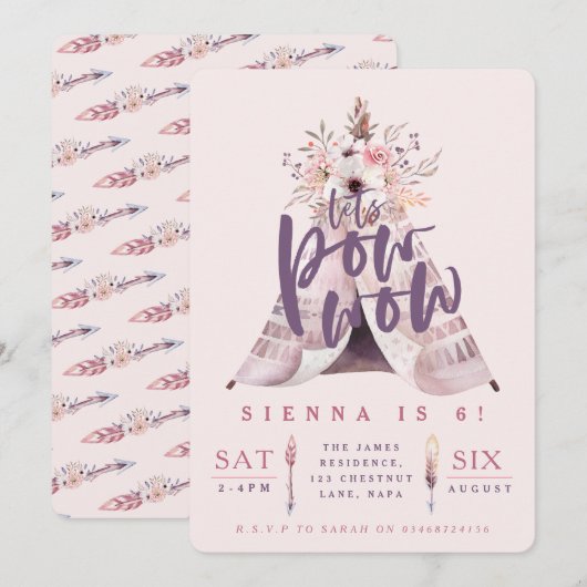 Pow wow de verjaardagsfeestje nodigt uit kaart (Voorkant / Achterkant)