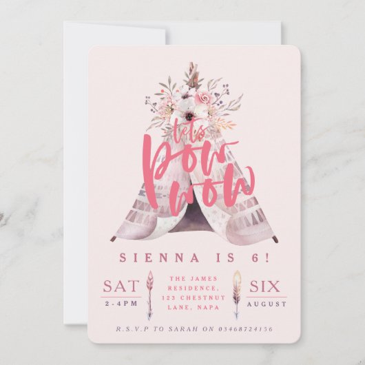 Pow wow de verjaardagsfeestje nodigt uit kaart (Voorkant)