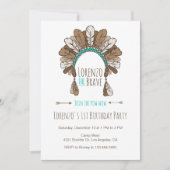 Pow Wow Headdress Tribal Birthday Party Invitation Kaart (Voorkant)