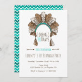 Pow Wow Headdress Tribal Birthday Party Invitation Kaart (Voorkant / Achterkant)