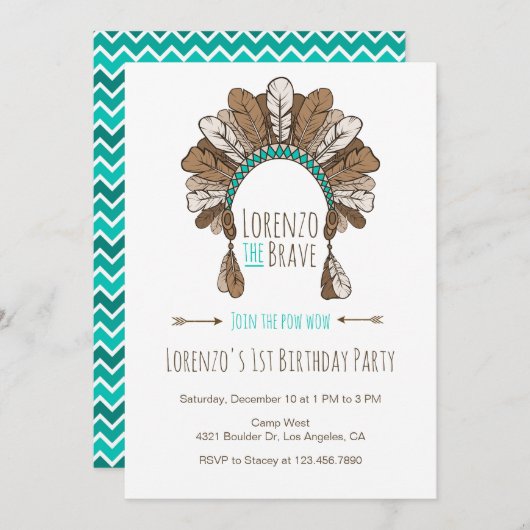 Pow Wow Headdress Tribal Birthday Party Invitation Kaart (Voorkant / Achterkant)