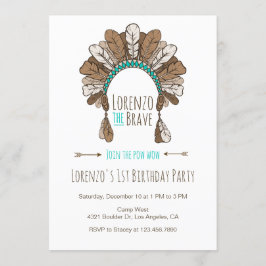 Pow Wow Headdress Tribal Birthday Party Invitation Kaart