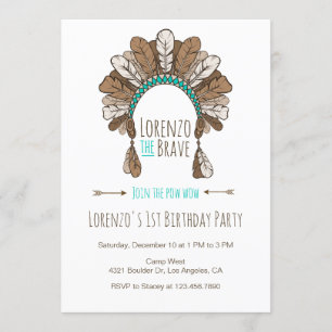 Pow Wow Headdress Tribal Birthday Party Invitation Kaart