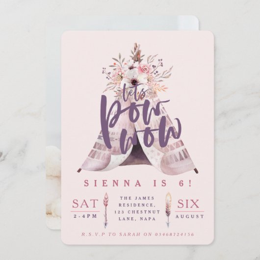 Pow wow tipi verjaardagsfeestje foto uitnodigen kaart (Voorkant / Achterkant)