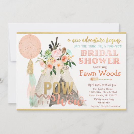 Pow Wow Tribal Teepee Bridal Shower Uitnodiging (Voorkant)