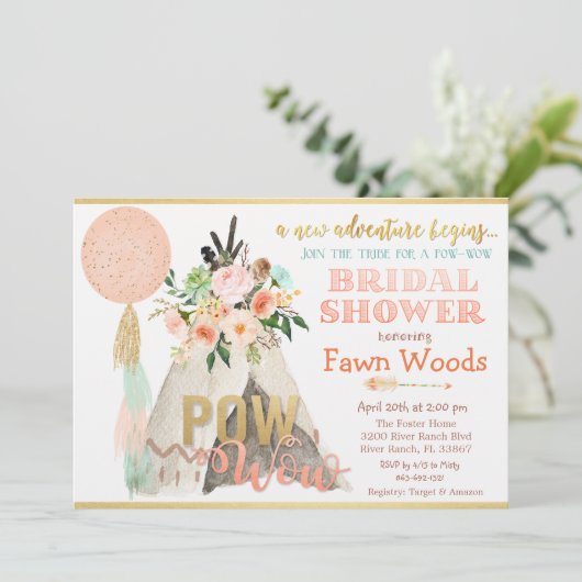 Pow Wow Tribal Teepee Bridal Shower Uitnodiging (Staand voorkant)