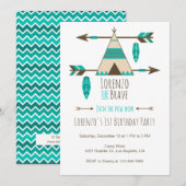 Pow Wow Tribal verjaardagsfeestje uitnodiging (Voorkant / Achterkant)