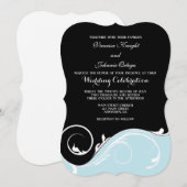Powder Blue Black Swirl Bracket Wedding Invitae Kaart (Voorkant / Achterkant)