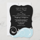 Powder Blue Black Swirl Bracket Wedding Invitae Kaart (Voorkant)