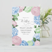 Powder Blue, Blush Pink/Light Sage Floral Wedding Kaart (Staand voorkant)