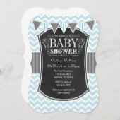 Powder Blue Chalkboard Chevron Baby shower Invite Kaart (Voorkant / Achterkant)