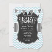 Powder Blue Chalkboard Chevron Baby shower Invite Kaart (Voorkant)