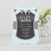 Powder Blue Chalkboard Chevron Baby shower Invite Kaart (Staand voorkant)